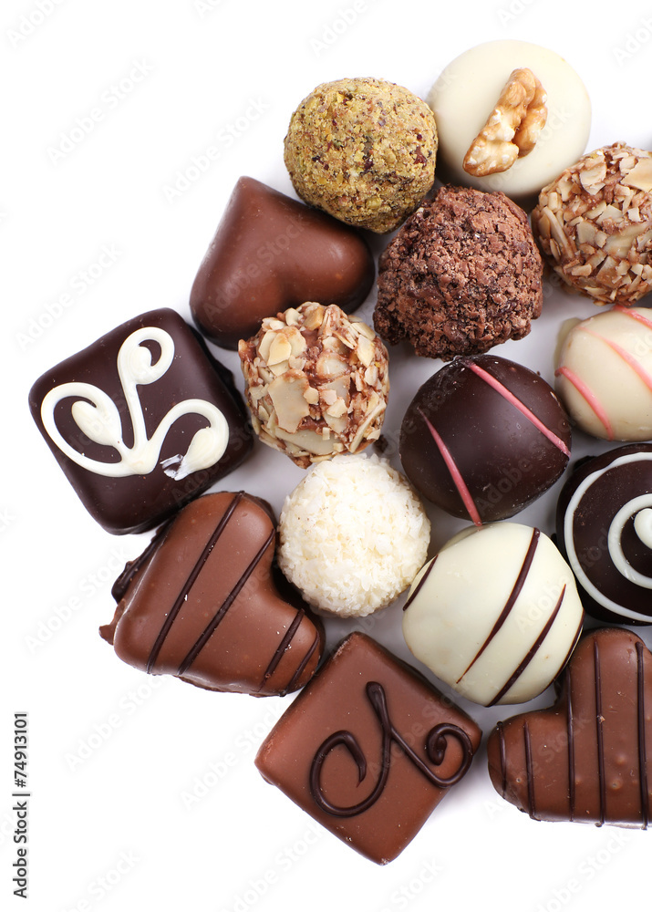 Chocolate sweet collection isolated on white background