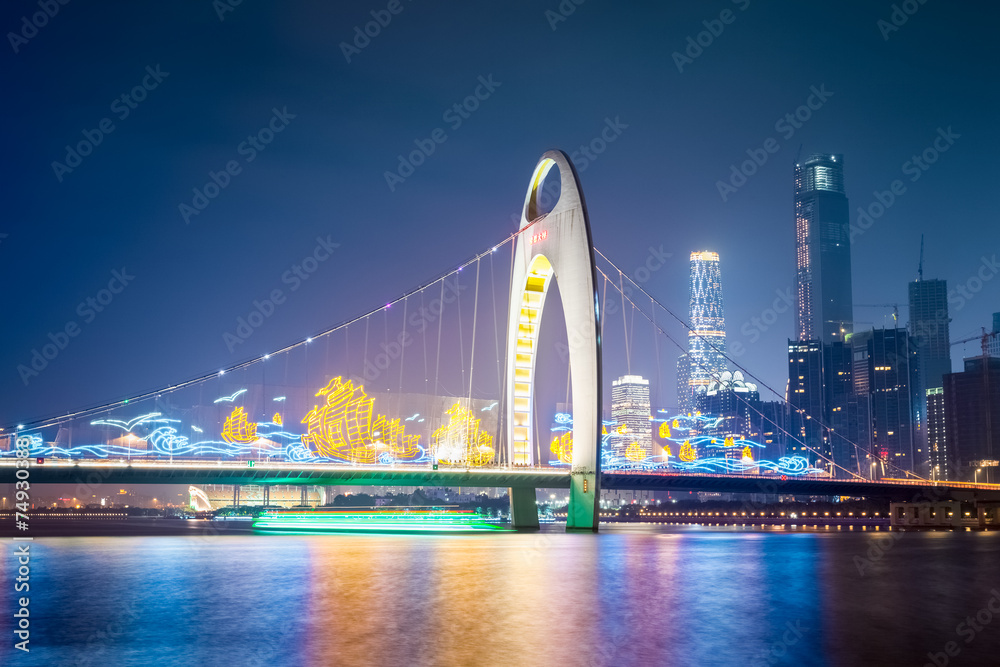 guangzhou liede bridge at night Stock Photo | Adobe Stock