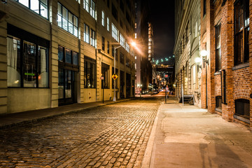 Sticker - An alley at night, in Brooklyn, New York.