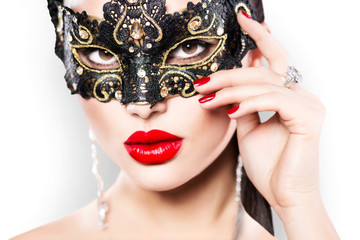 Poster - Beauty model woman wearing masquerade carnival mask