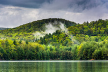 Clearing Fog Over Mountains At Long Pine Run Reservoir, Michaux