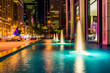 Fountains at night, in Rockefeller Center, Midtown Manhattan, Ne