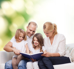 Sticker - happy family with book at home