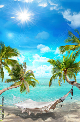 Naklejka na drzwi Tropikalny piękny krajobraz z palmami