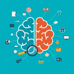 Poster - Brain with icons concept for web and mobile apps or infographics