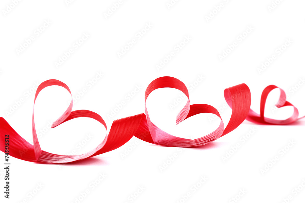 Ribbon shaped as hearts isolated on white background