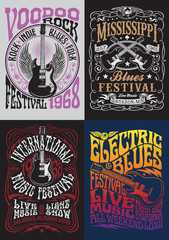 vintage rock poster t-shirt design set
