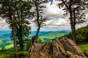 Sticker - Boulders, trees, and view of the Blue Ridge at an overlook on Sk