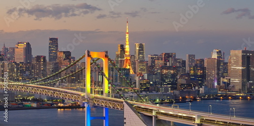 Nowoczesny obraz na płótnie view of Tokyo Bay , Rainbow bridge and Tokyo Tower landmark