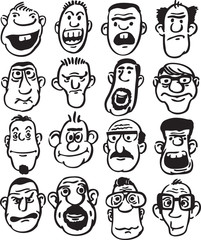 Wall Mural - whiteboard drawing - big set of doodle faces