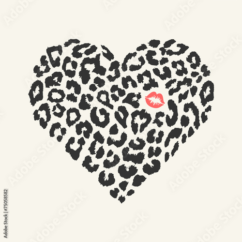 Naklejka dekoracyjna Vector heart shape - Leopard texture with kiss print