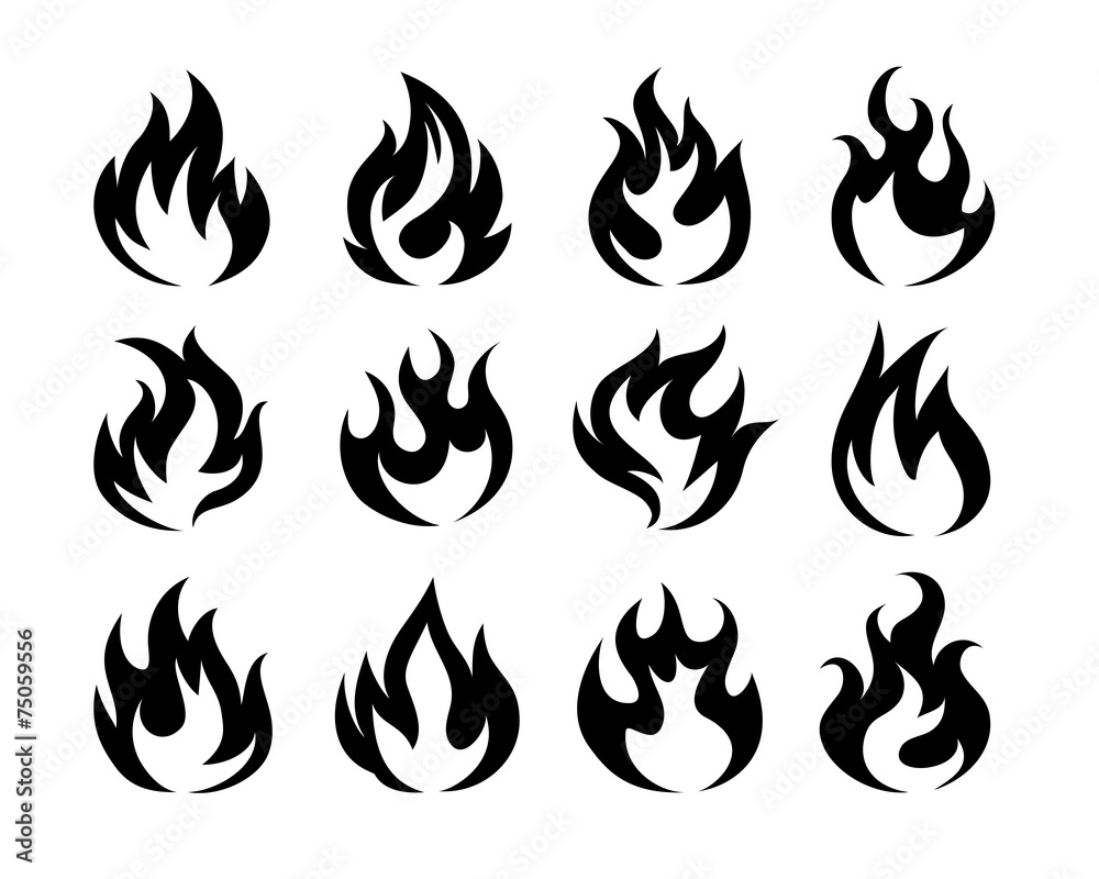 Vector Black Fire Flame Icons Stock Vector | Adobe Stock