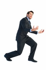 Poster - Businessman carrying something heavy with his hands