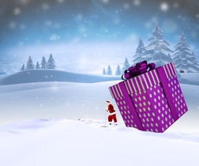 Poster - Composite image of santa delivering large gift