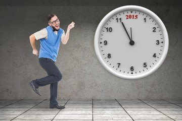 Leinwandbilder - Composite image of geeky hipster dancing and smiling