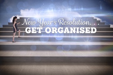 Poster - Composite image of businesswoman stepping up