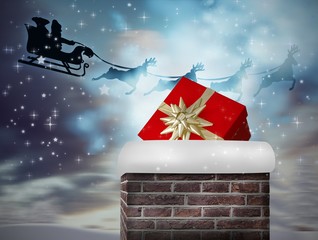 Poster - Composite image of santa flying his sleigh