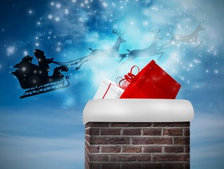 Poster - Composite image of santa flying his sleigh