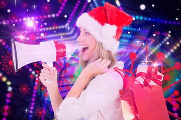 Aufkleber - Composite image of festive blonde holding megaphone and bags
