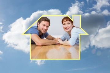 Poster - Composite image of couple lying on the floor