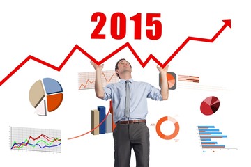 Poster - Composite image of businessman posing with arms raised