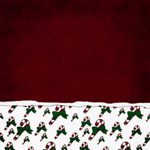 Square Red, Green And White Candy Cane Torn Grunge Textured Back