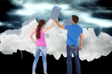 Poster - Composite image of couple painting together