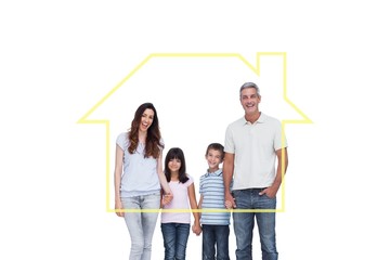 Poster - Composite image of cheerful family holding hands