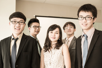 Wall Mural - Group of business people with businessman leader on foreground