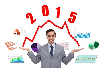 Poster - Smiling businessman presenting something with his hands