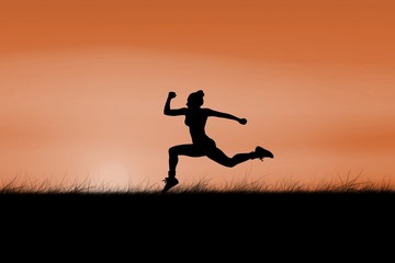 Aufkleber - Composite image of fit brunette running and jumping