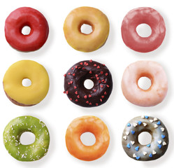 Wall Mural - delicious donuts collage, isolated on white