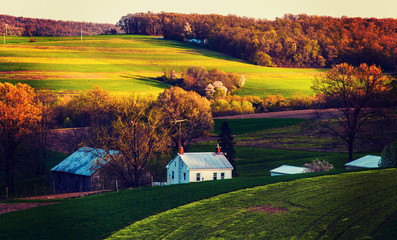 Sticker - Vintage processed photo of farm fields and homes in Southern Yor