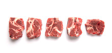 Chunk Of Cut Frozen Beef Meat Over White Background 