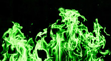 Green Flame Fire On Black Background