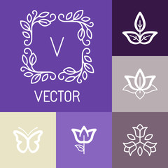 Aufkleber - Vector floral logos in outline style