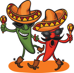 two dancing cartoon mexican peppers