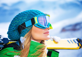 Beautiful skier girl portrait