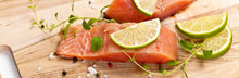 Fresh Salmon Fillet With Oregano And Lime Slices