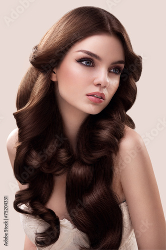 Fényképezés Hair. Portrait of Beautiful Woman with Long Wavy Hair. High qual