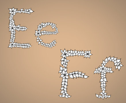 letters of the alphabet F, E