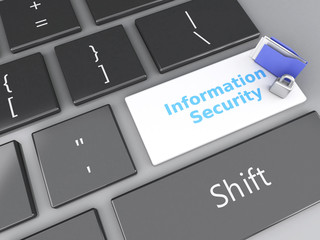 Poster - closed Padlock, folder and Information Security on computer keyb