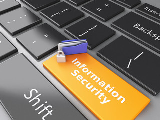 Poster - closed Padlock, folder and Information Security on computer keyb