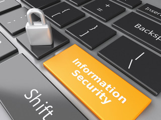 Poster - closed Padlock, folder and Information Security on computer keyb