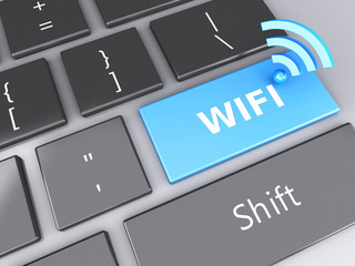 Poster - wifi button on computer keyboard. 3d illustration