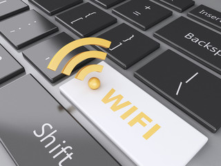 Poster - wifi button on computer keyboard. 3d illustration
