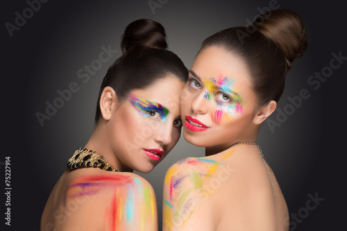 Plakat na zamówienie girls. make-up colour paint painting,