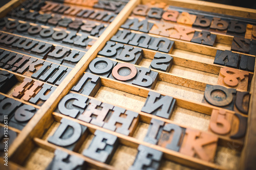 Fotografia, Obraz Old wooden printing type, font characters