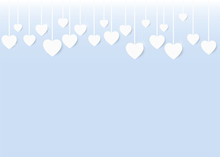 Valentine Card White Hearts Hanging Blue Background Portrait