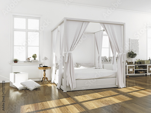 Schlafzimmer mit Himmelbett – kaufen Sie diese Illustration und finden